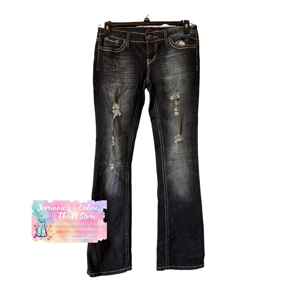 Twentyone Black Rue21 Curvy Bootcut Jeans Dark Wash Distressed Embroidered 5/6